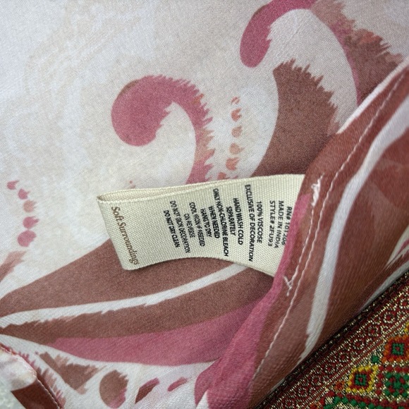 Soft Surroundings Boho White Pink Jakarta Kimono Decorative Trim Sheer Size S/M - Picture 8 of 9